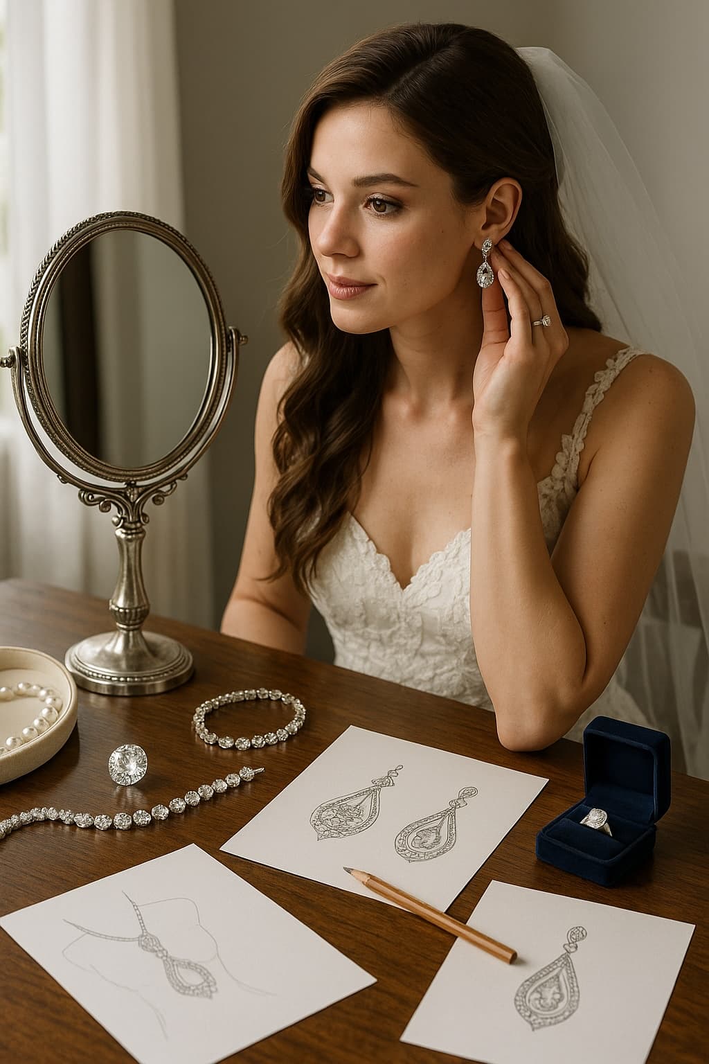 A bride experiencing a personalized fitting session with handcrafted jewelry at Fanous.