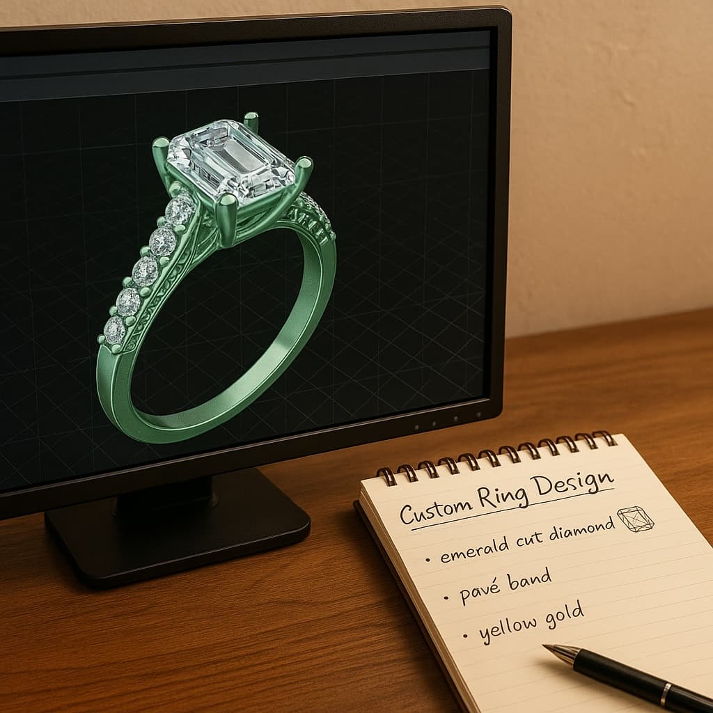 A 3D CAD design of a custom ring from Fanous Jewelry.